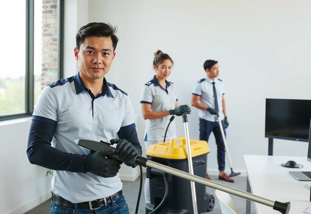 Professional cleaning team at work
