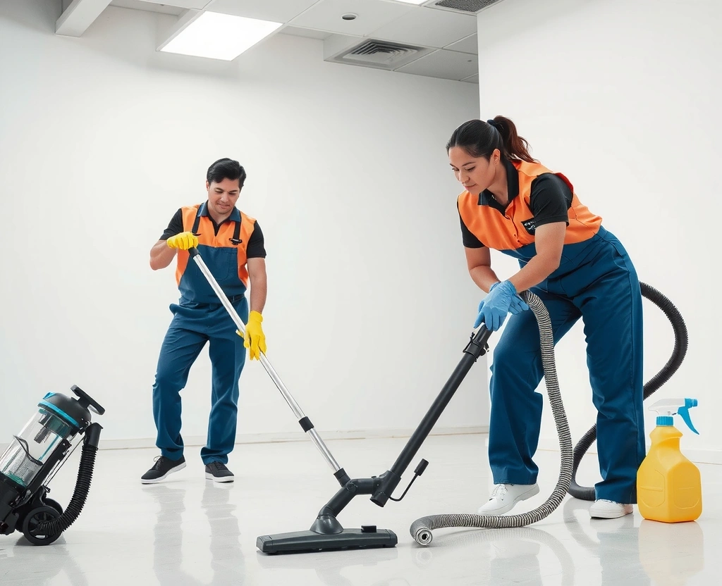 Professional cleaning team with advanced equipment